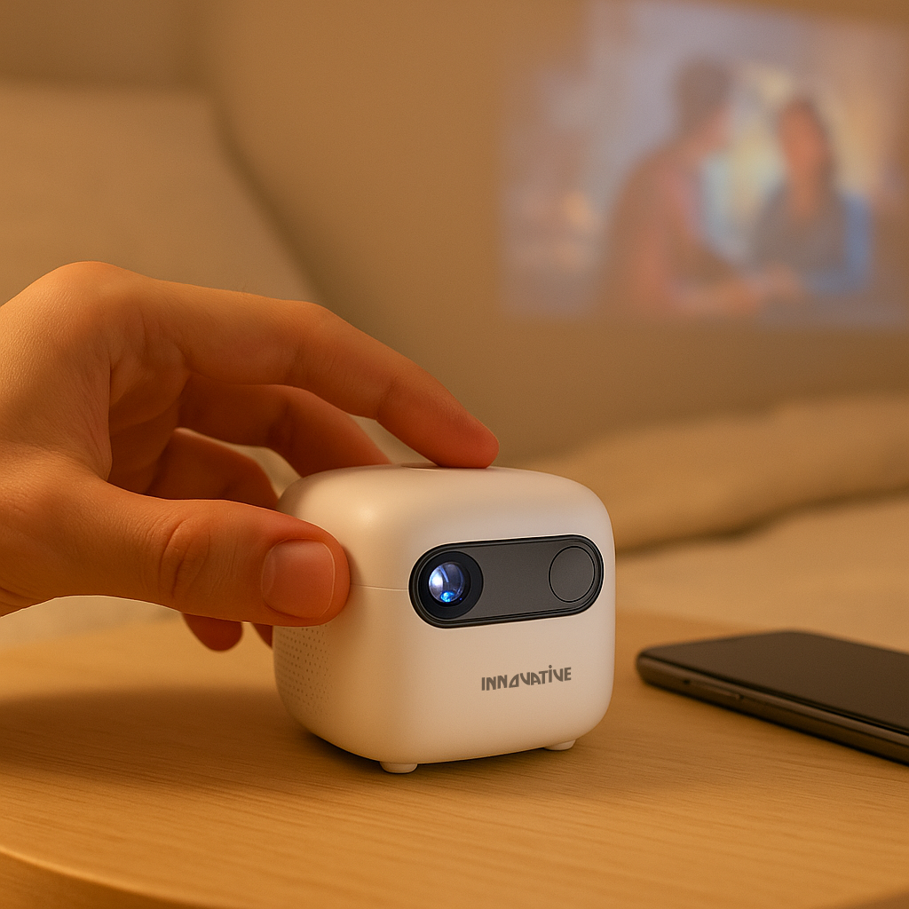 INNOVATIVE Cupid AI - Small Projector Baseball-sized, Inbuilt Battery, USB-C & Smart