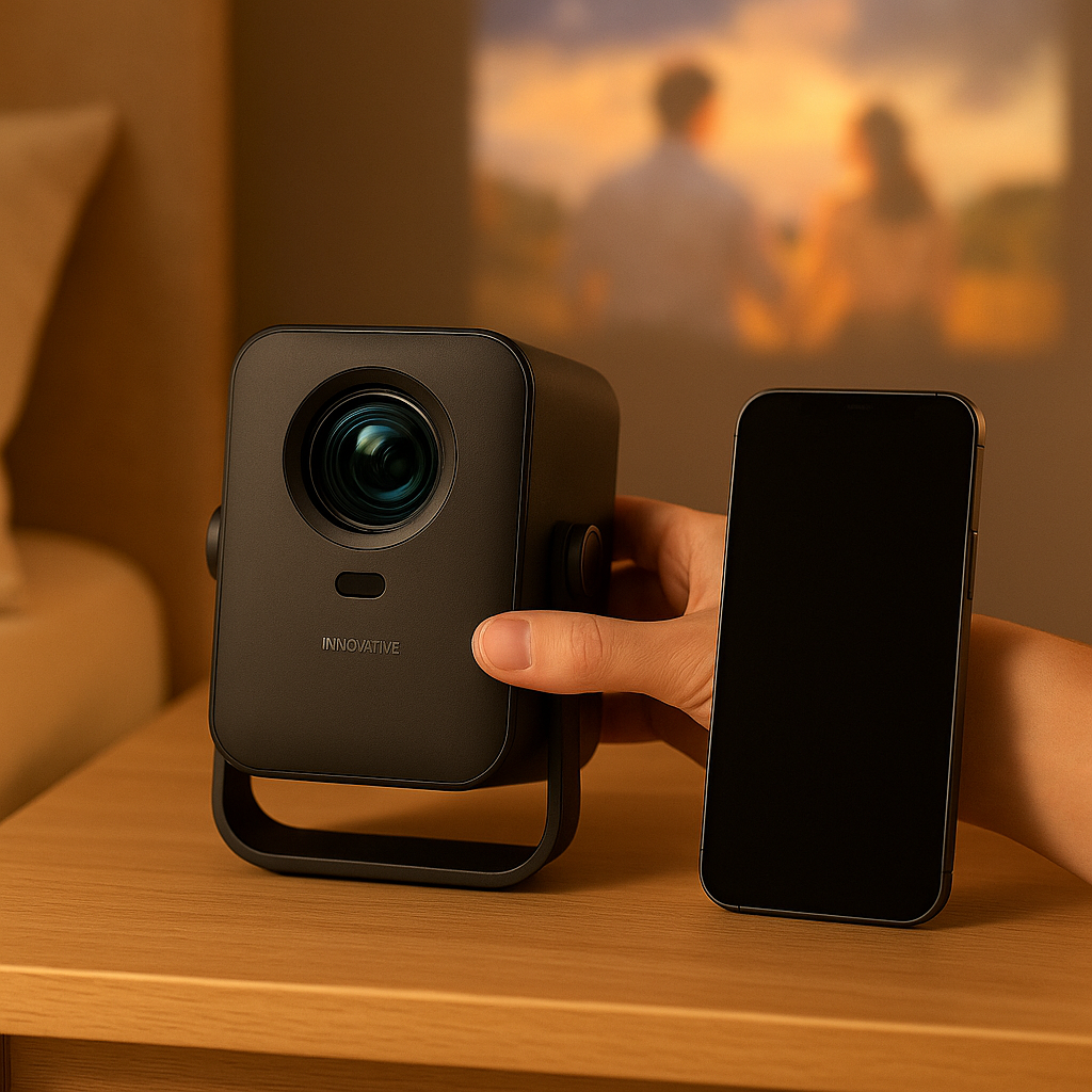 INNOVATIVE SkyFlip Home Cinema Projector with AI Auto Focus and 360” ADV Stand