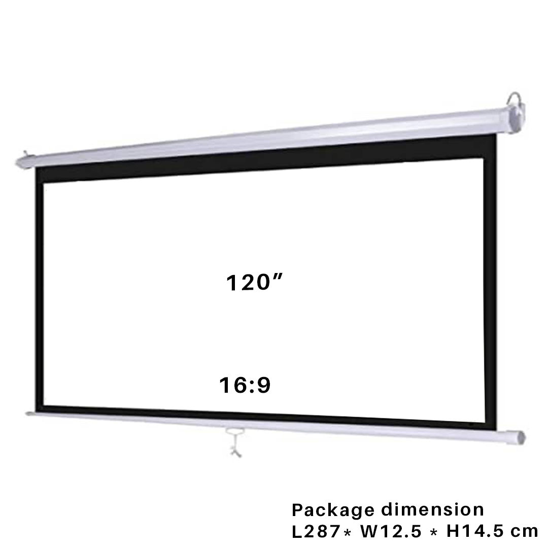 Manual Pull Down Projector Screen, 80" / 100" / 120" for Wall and Ceiling Mount