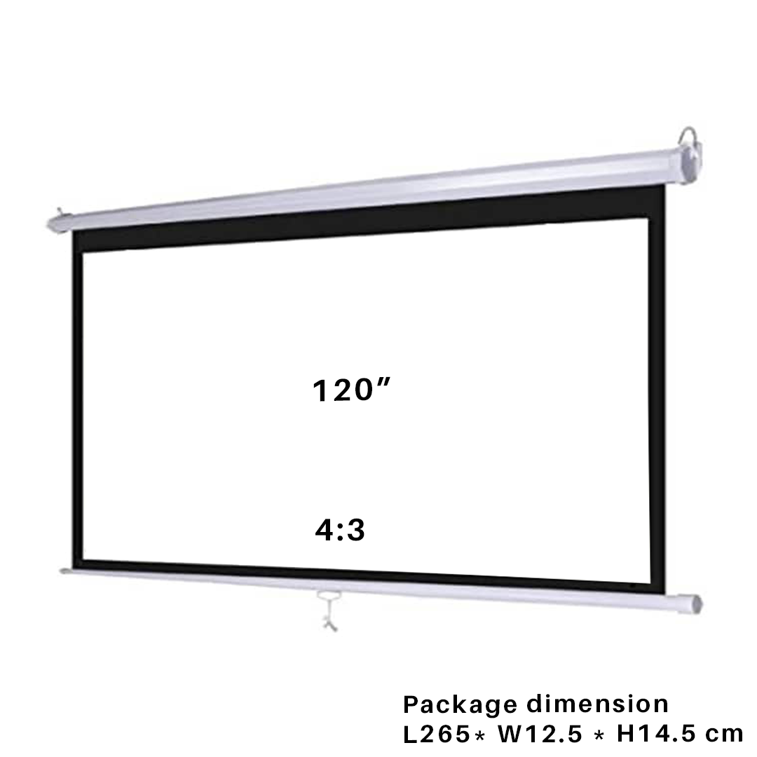 Manual Pull Down Projector Screen, 80" / 100" / 120" for Wall and Ceiling Mount