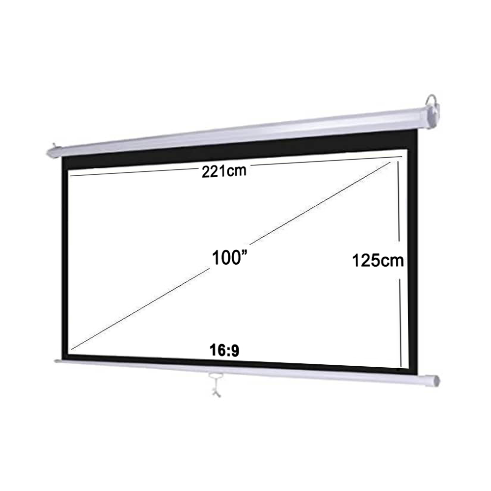 Manual Pull Down Projector Screen, 80" / 100" / 120" for Wall and Ceiling Mount