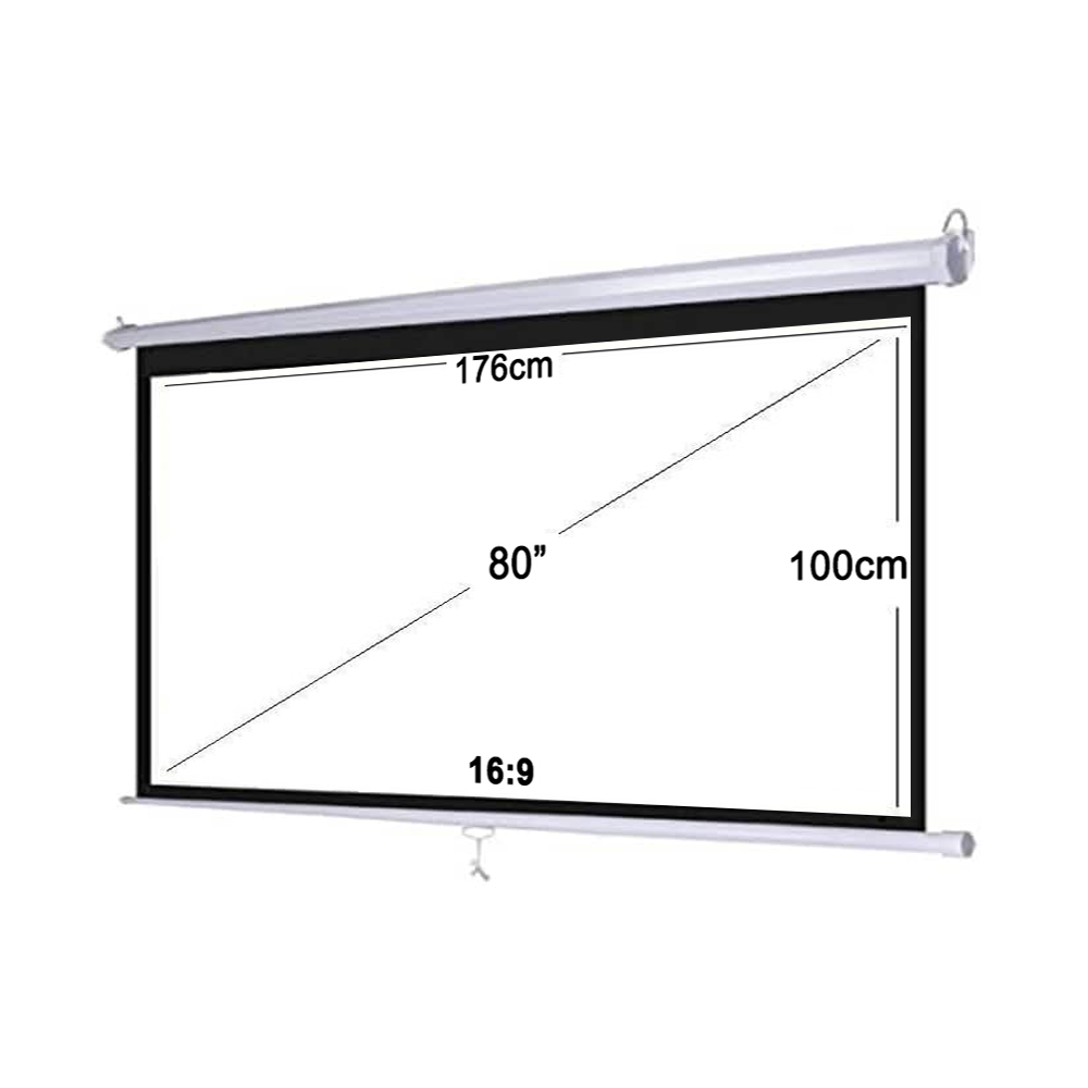 Manual Pull Down Projector Screen, 80" / 100" / 120" for Wall and Ceiling Mount